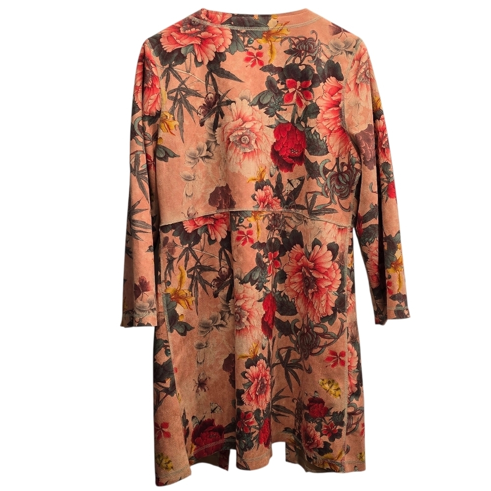 Solitaire Anthropologie Floral Faux Suede Open Front Jacket Size L - Picture 3 of 14